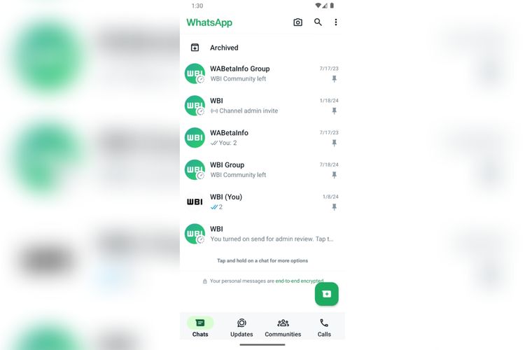 WhatsApp tengah mengembangkan kemampuan menyematkan (pin) lebih dari 3 chat WA. Dalam gambar, pengguna terlihat bisa pin 5 chat WA, sehingga ruang obrolan tetap berada di atas aplikasi WhatsApp.