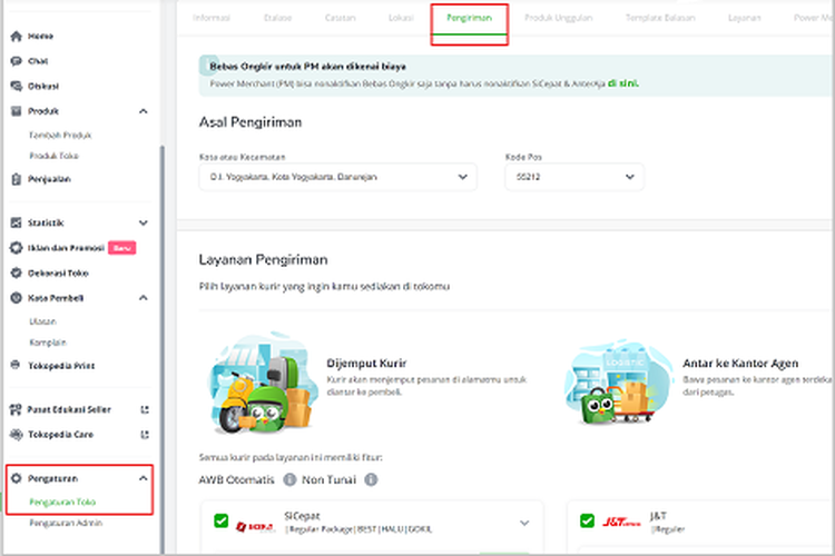 Cara mengaktifkan Kurir Rekomendasi via desktop