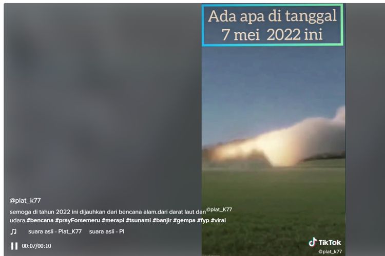 Tangkapan layar unggahan video viral yang menceritakan perihal adanya meteor jatuh pada 7 Mei 2022.