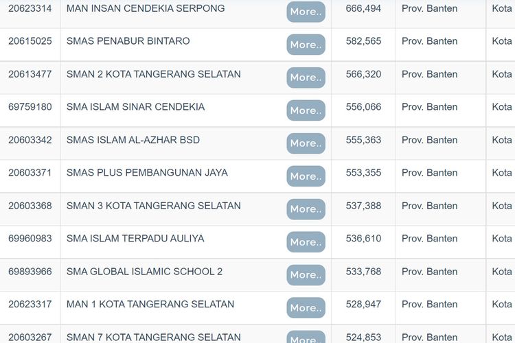 Daftar sekolah terbaik di Tangerang Selatan dan Bogor berdasarkan nilai rerata UTBK 2022.