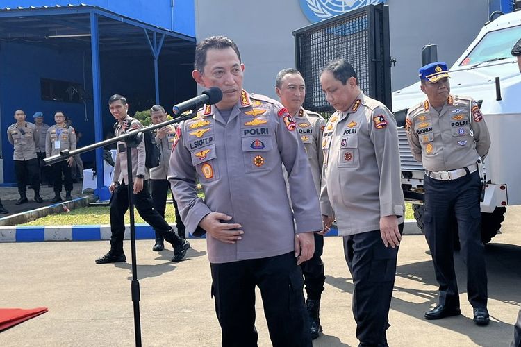 Kapolri Jendral Listyo Sigit Prabowo dalam acara Pusat Misi Internasional Polri, di Serpong Utara, Tangerang Selatan, Rabu (31/5/2023).