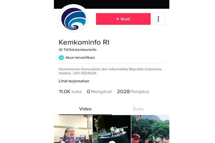 Akun Tik Tok Kemkominfo RI