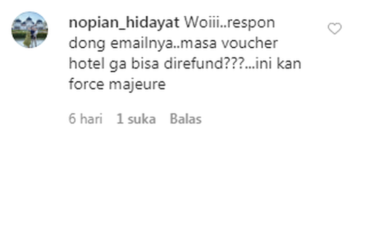 Contoh aduan yang diberikan oleh konsumen perihal keterlambatan respon yang diberikan OTA terkait refund dan reschedule