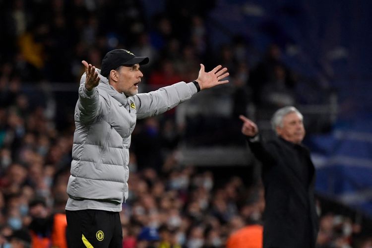 Pelatih Chelsea Thomas Tuchel dalam pertandingan Real Madrid vs Chelsea pada leg kedua perempat final Liga Champions 2021-2022 di Stadion Santiago Bernabeu, Rabu (13/4/2022) dini hari WIB. 