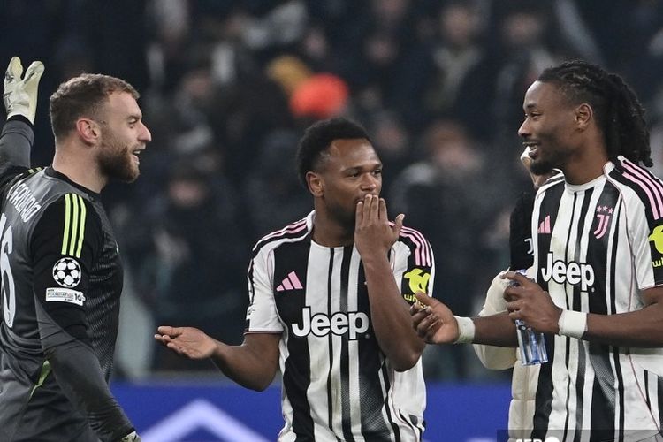 Gelandang Juventus, Khephren Thuram-Ulien, merayakan gol ke gawang Benfica. Hasil Liga Champions Juventus vs Benfica bergulir di Allianz Stadium, Turin, pada Kamis (22/1/2026).