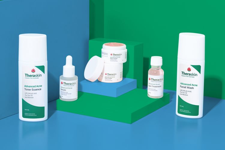 Rangkaian produk Theraskin Advanced Acne Series.