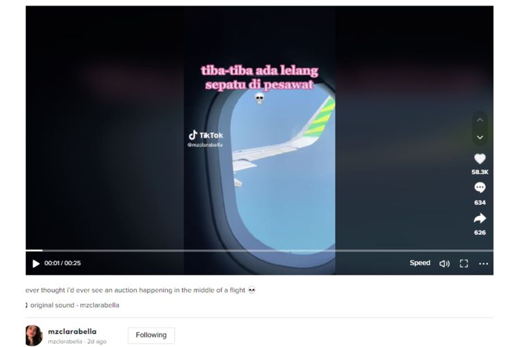 Salah satu penumpang Citilink penerbangan Jakarta-Singapura merekam momen lelang di dalam pesawat pada Kamis (16/3/2023) lalu.