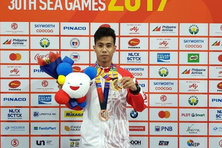 Personil Polda Sulsel, Briptu Andi Try Sandi Saputra meraih medali emas di SEA Games 2019 Filipina.