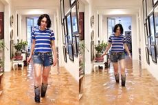 Kebanjiran, Yuni Shara Bersepatu Boots dan Celana Jeans Pendek di Dalam Rumah