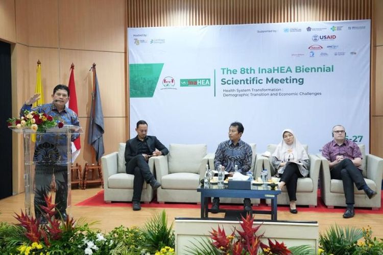 Direktur Utama BPJS Kesehatan Ghufron Mukti dalam acara The 8th InaHEA Biennial Scientific Meeting (BSM) di Universitas Indonesia.