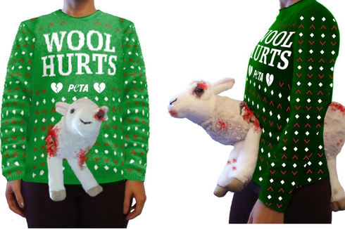 Aksi Protes PETA Lewat Sweater 3D Berhias Domba Berdarah 