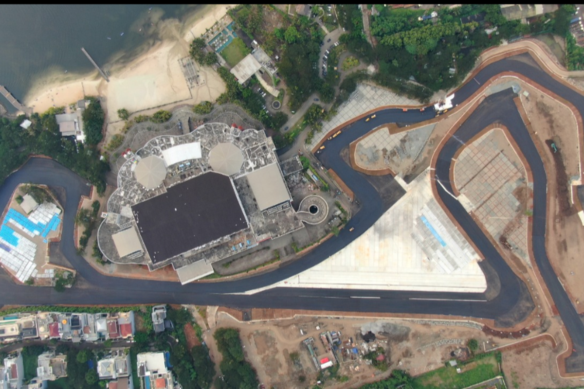 Sirkuit Formula E Jakarta, Ancol Jakarta Utara setelah selesai pengaspalan Minggu (10/4/2022).