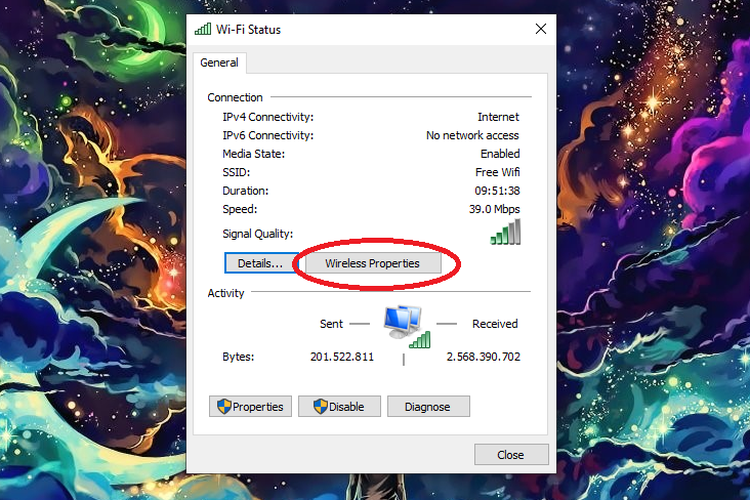 Cara melihat password wifi di PC dan laptop berbasis Windows 10 lewat fitur Wireless Properties.