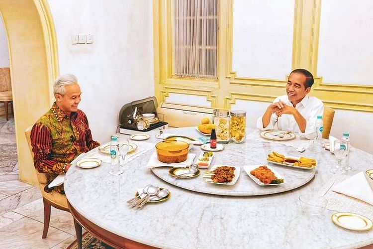 Presiden Joko Widodo menjamu Gubernur Jawa Tengah Ganjar Pranowo di Istana Kepresidenan, Jakarta, Selasa (13/6/2023).