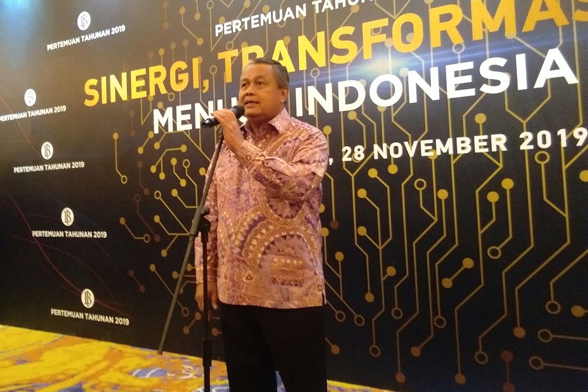 Gubernur BI, Perry Warjiyo memberikan sekilas kebijakan BI termasuk soal inflasi dalam pertemuan tahunan mereka, di Jakarta, Kamis (28/11/2019).