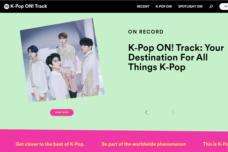 K-Pop ON! Track merupakan situs baru di Spotify yang menyajikan segala sesuatu tentang K-pop.