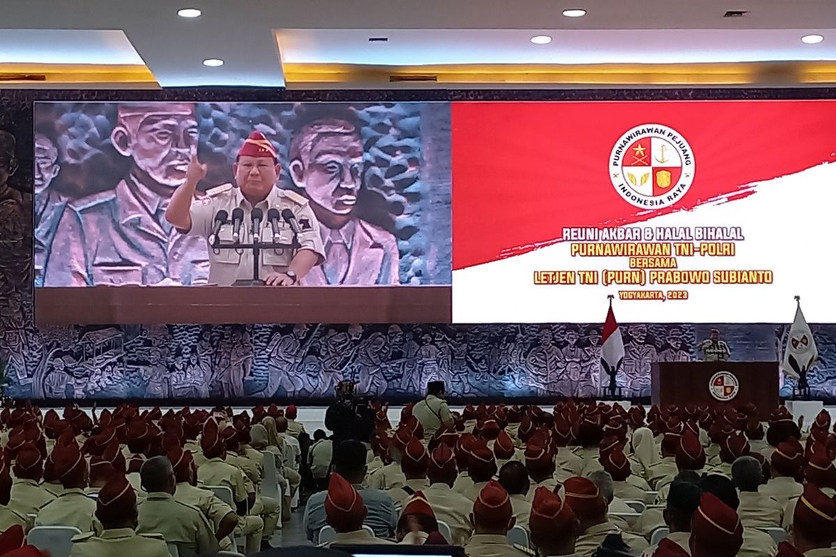Prabowo Subianto saat pidato di JEC, Rabu (3/5/2023)
