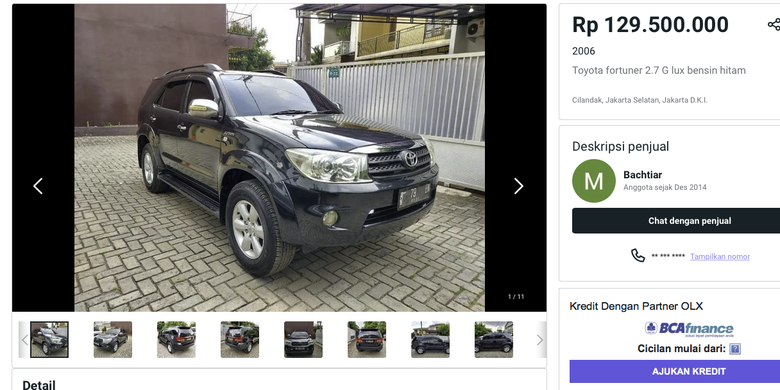 Harga Toyota Fortuner bekas di salah satu market place