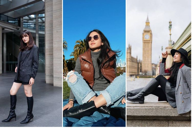 Mawar Eva, Maudy Ayunda, dan Febby Rastanty saat memakai boots dari Stuart Weitzman