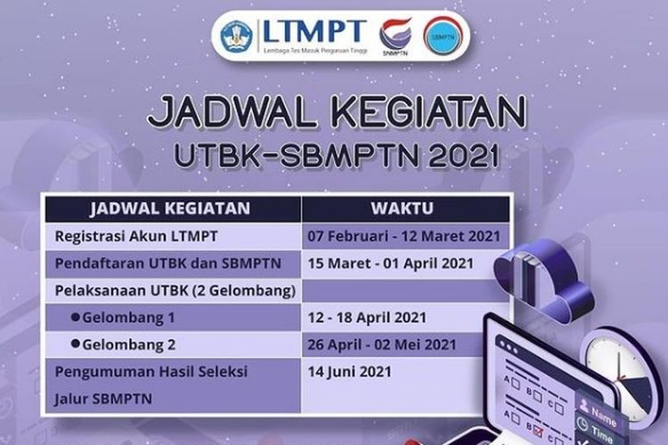 Tampilan layar jadwal kegiatan UTBK-SBMPTN 2021