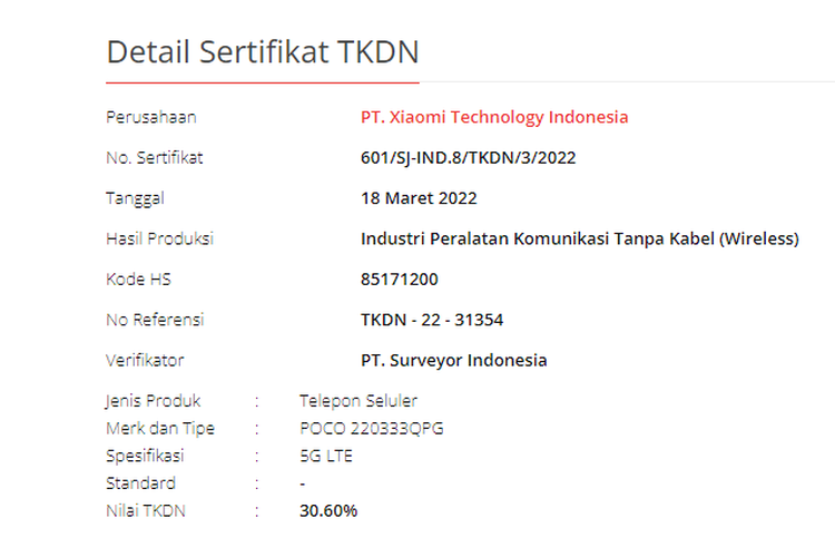 Perangkat yang diyakini merupakan Poco C4 telah mengantongi sertifikat TKDN dengan bobot 30,60 persen.