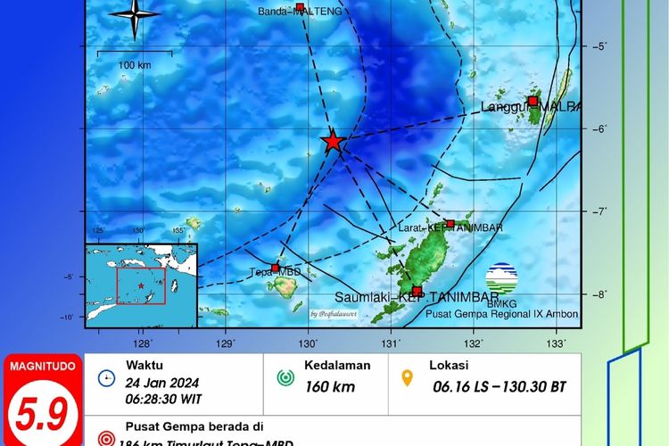 Peta gempa M 5,9 di Laut Banda, Maluku