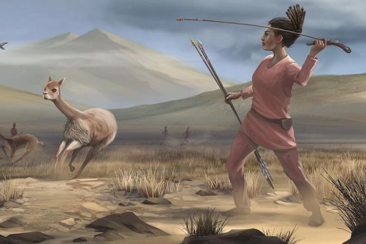 Ilustrasi pemburu wanita kuno di Peru