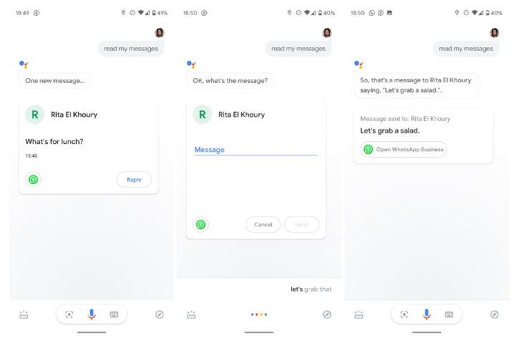 Ilustrasi Google Assistant membaca pesan WhatsApp