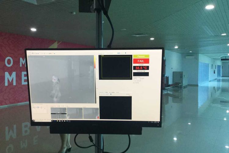 Thermal scanner yang dipasang di Bandara Sultan Mahmud Badaruddin (SMB) II Palembang, untuk mendeteksi masuknya virus corona, Kamis (23/1/2020).