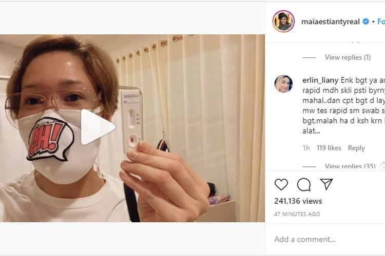 Screenshot komentar di Instagram Maia Estianty