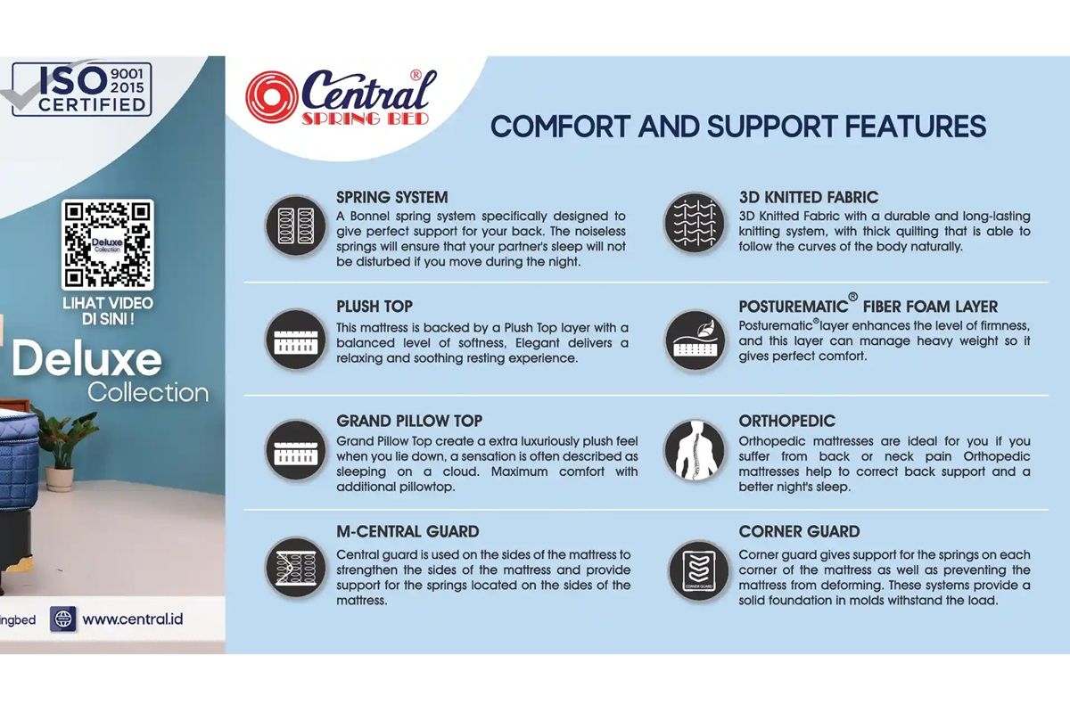 Central Spring Bed memiliki sejumlah fitur untuk mendukung kenyamanan pengguna.