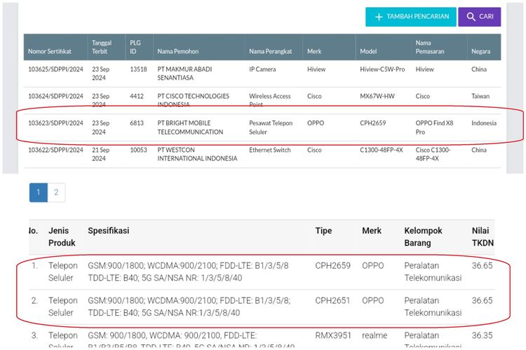 Sertifikat TKDN dan Postel Oppo Find X8 dan Find X8 Pro.