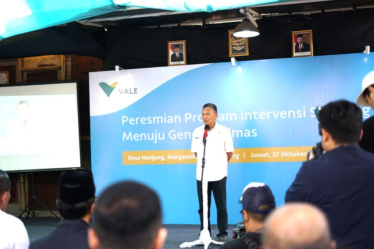 Menteri ESDM Arifin Tasrif dalam Peluncuran Program Intervensi Stunting di Kabupaten Bandung oleh PT Vale Indonesia Tbk pada Jumat (27/10/2023).