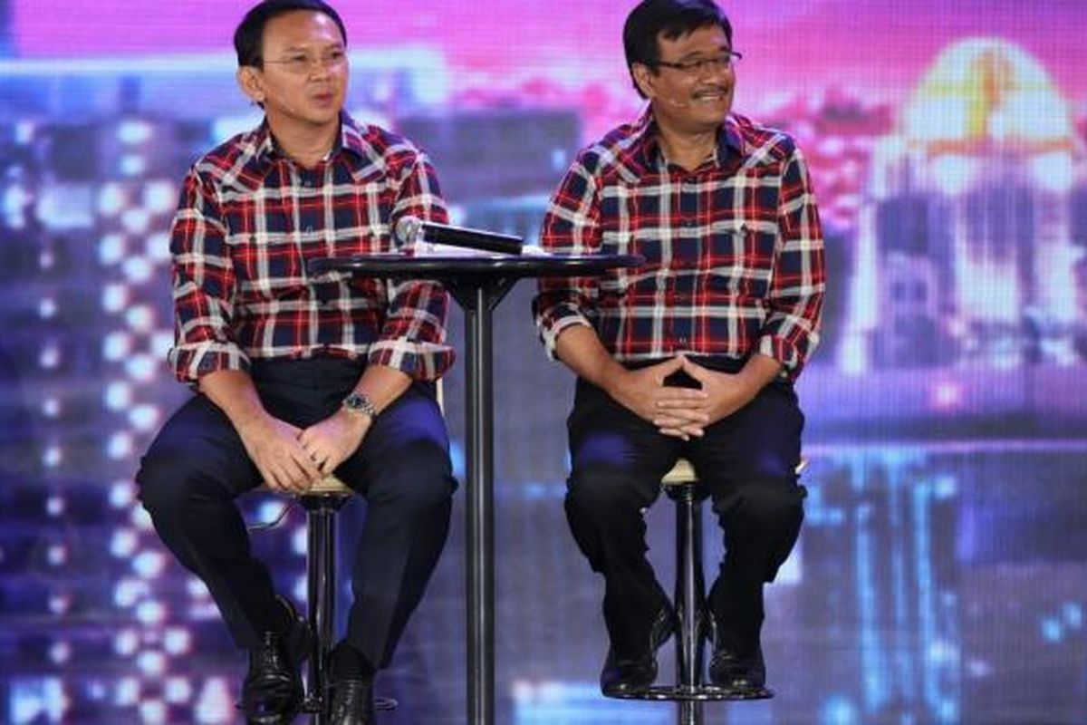 Pasangan calon gubernur dan wakil gubernur DKI Jakarta nomor pemilihan dua, Basuki Tjahaja Purnama atau Ahok dan Djarot aiful Hidayat, saat tampil dalam debat yang diselenggarakan KPU di Hotel Bidakara, Jakarta, Jumat (10/2/2017). 