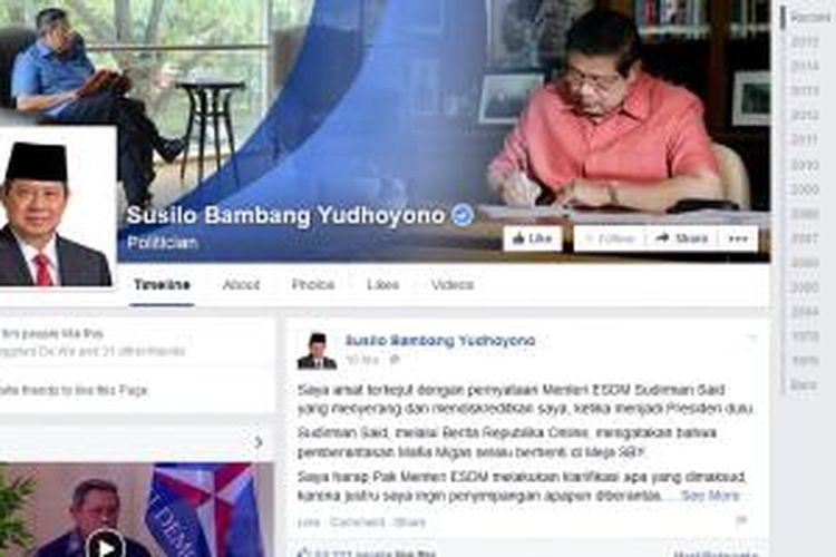Halaman Facebook Fan Page Susilo Bambang Yudhoyono