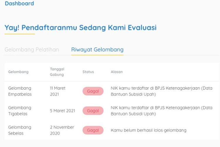 Alasan Kartu Prakerja tidak lolos