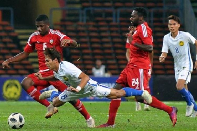 Para pemain timnas U-23 Malaysia yang tengah mempersiapkan diri mengikuti Asian Games XVIII di Jakarta, terlibat perkelahian saat uji coba menghadapi Uni Emirat Arab, Jumat (10/08/2018).