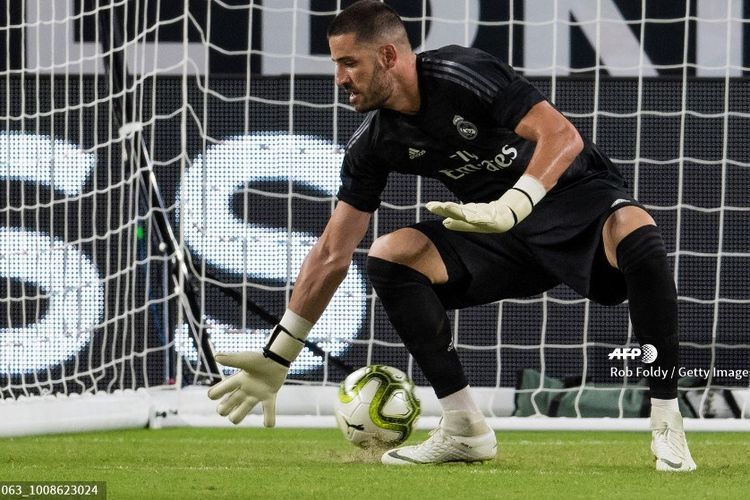 Kiper Real Madrid, Kiko Casilla, kebobolan pada laga International Champions Cup kontra Manchester United di Hard Rock Stadium, Miami, Florida pada 31 Juli 2018.