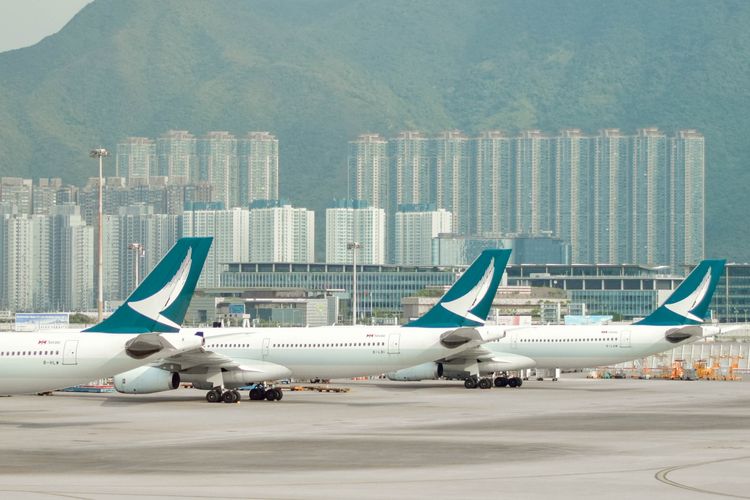Ilustrasi armada Cathay Pacific di Hong Kong International Airport.