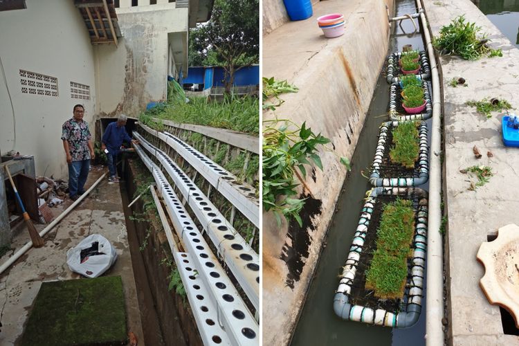 Proses pembuatan sistem Aquaponik oleh ITB di Desa Cinangsi, Jawa Barat.