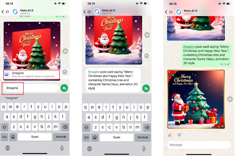 Ilustrasi cara membuat poster Natal via Meta AI WhatsApp.