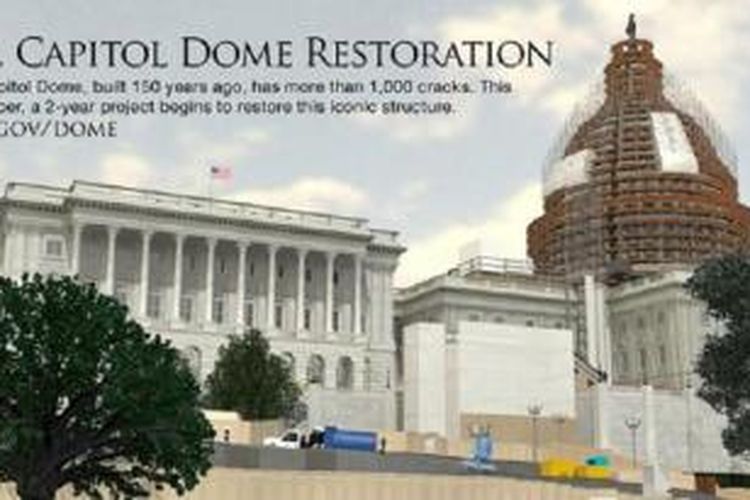 November lalu, pekerjaan restorasi yang akan menghabiskan waktu selama dua tahun untuk kubah Capitol AS dimulai.