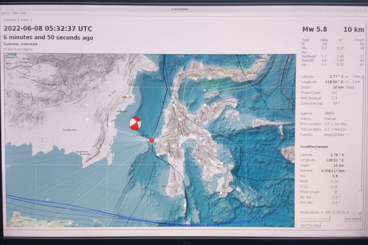 Tangkapan layar citra dari lokasi gempa di Mamuju, Sulawesi Utara pada Rabu (8/6/2022) pukul 12.32 WIB.