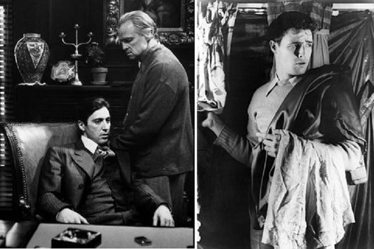 Marlon Brando dan Al Pacino dalam The Godfather (kiri) serta dalam A Streetcar Named Desire (kanan).