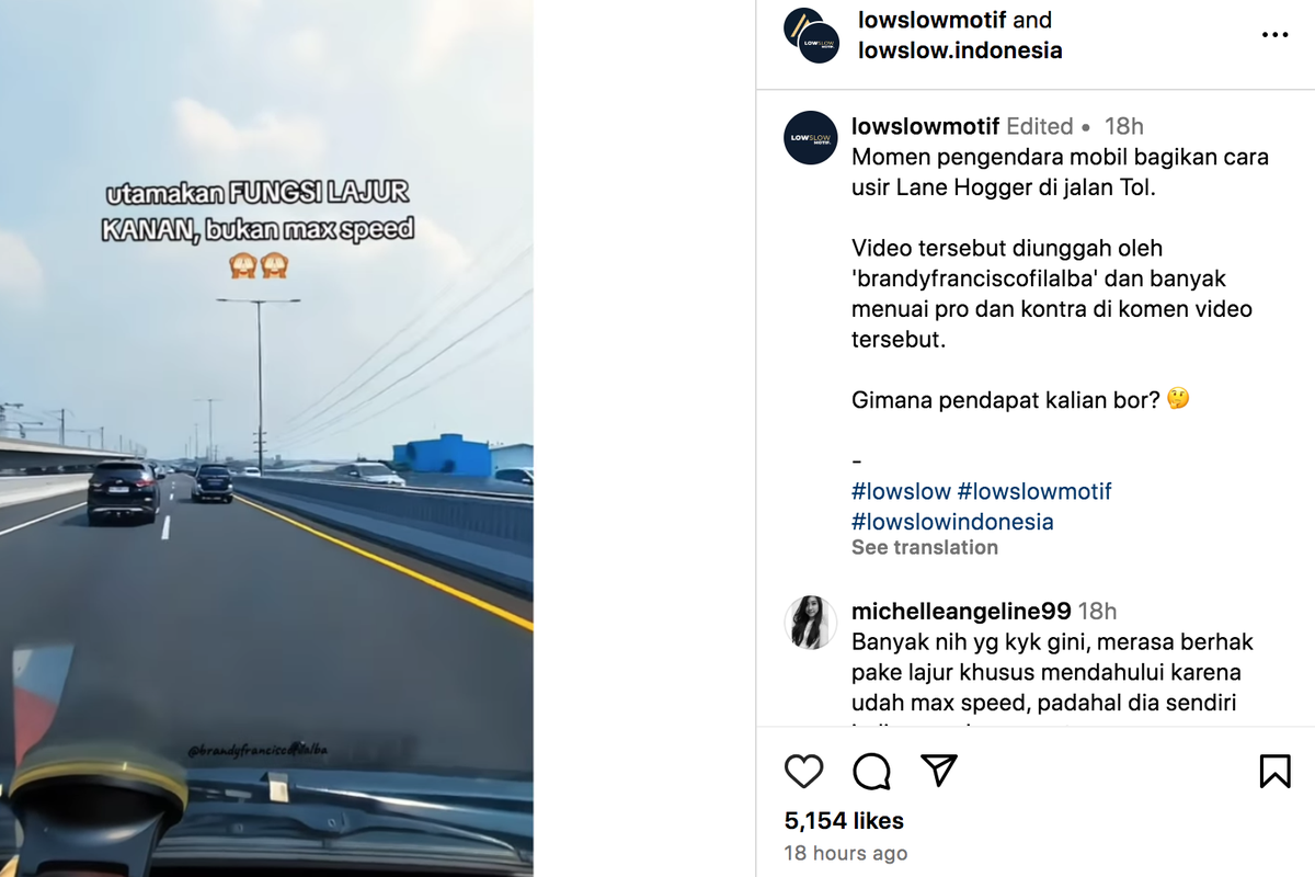 Video pengendara mobil bagikan cara usir lane hogger di jalan tol