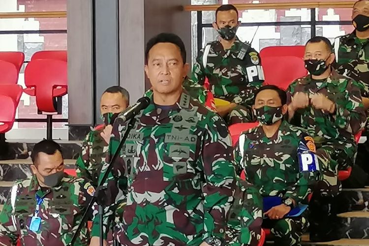 Kepala Staf Angkatan Darat Jenderal TNI Andika Perkasa saat memberikan keterangan pers di Mabes TNI AD, Jakarta Pusat, Minggu (30/8/2020).