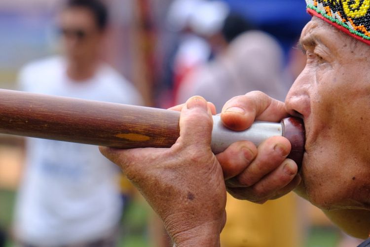 Orang Suku Dayak menggunakan sumpit sebagai senjata. 
