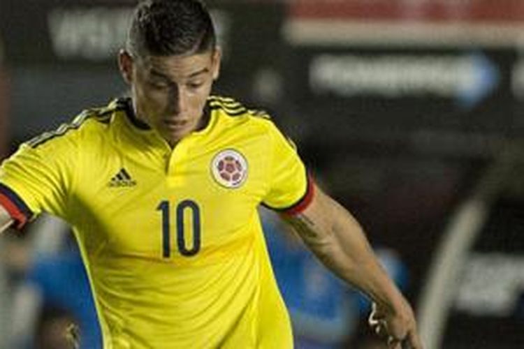 James Rodriguez pada laga uji coba antara Kolombia dan Kosta Rika, Sabtu (6/6/2015). 