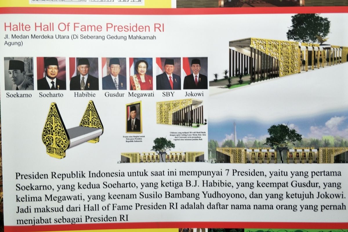 Desain halte Hall of Fame Presiden di Jalan Medan Merdeka Utara, Jakarta Pusat. Foto diambil Selasa (27/8/2019).