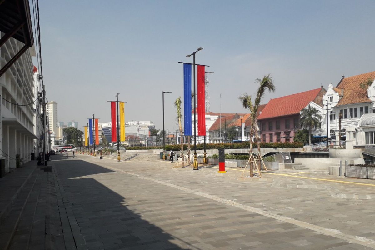 Suasana Kali Besar di Kota Tua, Jakarta Barat, sehari setelah dibuka Wakil Gubernur DKI Jakarta Sandiaga Uno, Sabtu (7/7/2018).